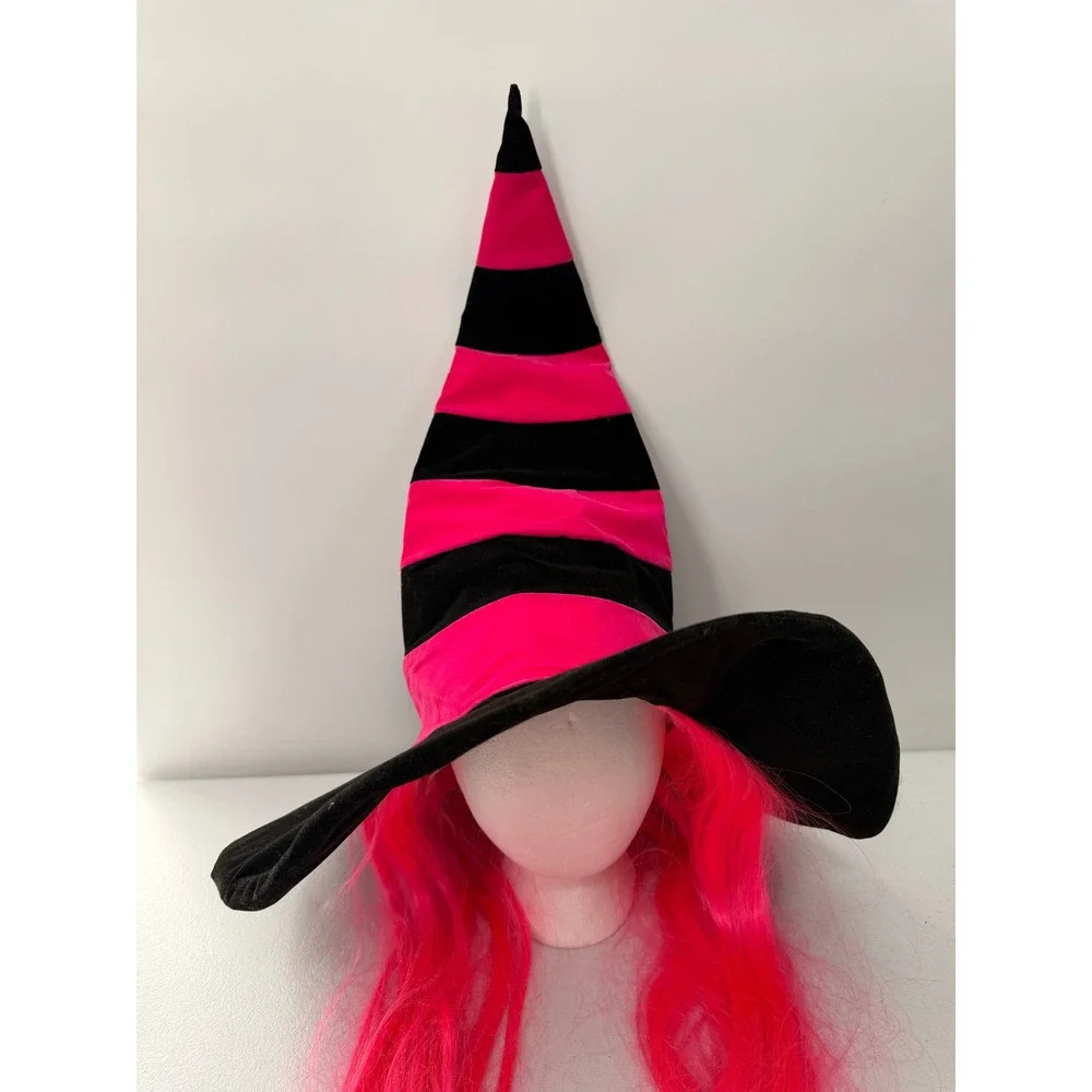 Pony Express Creations Witch Hat with Pink Hair Halloween Costume Accessory OS